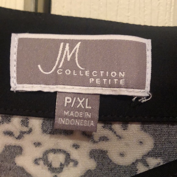 JM Collection Petite XLP Black with White Print -Sequins on Front Top Medallion - Picture 4 of 6